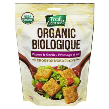 Organic cheese and garlic croutons