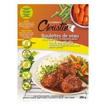 Frozen Veal Meatballs - Sweet and sour sauce, rice and vegetables julienne 