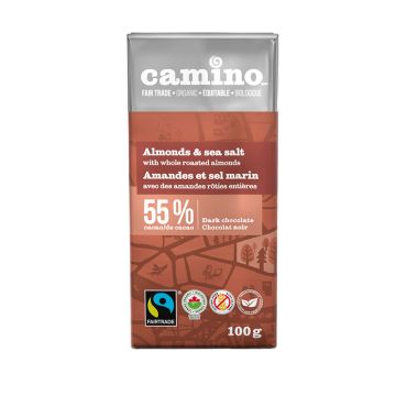 Fairtrade Organic 55% Chocolate Bar  Dark with Almonds  Sea Salt